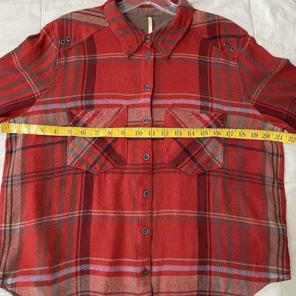Free People Top Women Size XS Red Wesley Plaid Button Up Boho Western Hippie - Picture 4 of 8